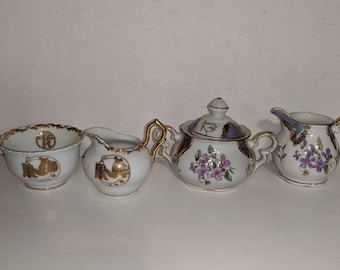 Porcelain Cream and Sugar Dish / Creamer / Sugar Dish / Violets / China / Lefton / Collectible / Gold Trimmed / Rare / R Sugar Dish / Doves