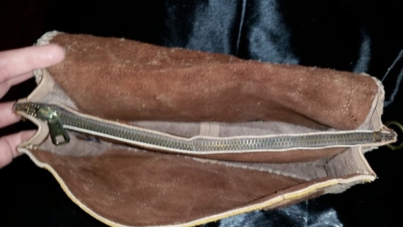 70s Vintage Genuine Cowhide Leather Clutch / Buck… - image 3