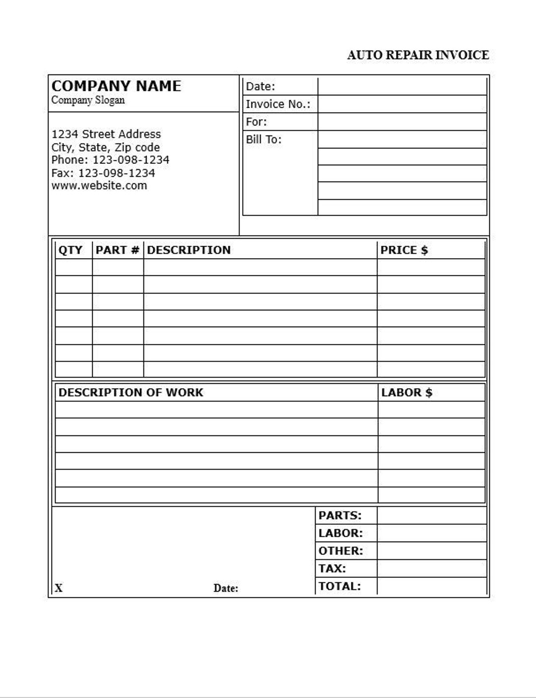 Auto Repair Invoice / Invoice / Invoices / Invoicing / Automobile