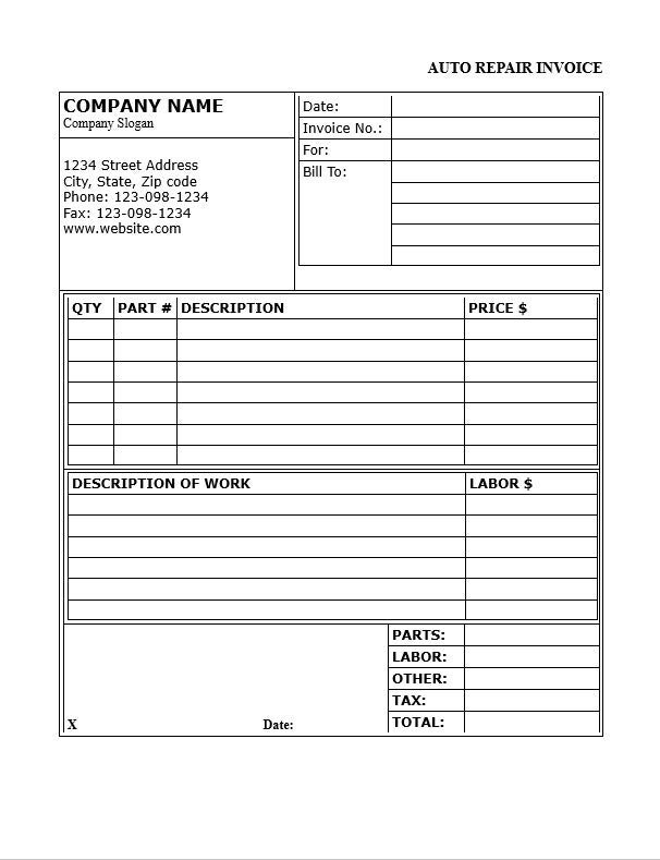 Auto Repair Invoice Invoice Invoices Invoicing Automobile Repair Form 