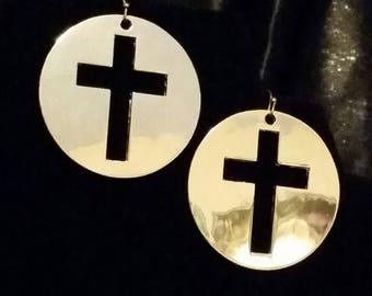 Cross Earrings / Silver Cross Earrings / Circle Earrings / Earrings / Crosses / Easter / Easter Earrings / CIJ / Silver / Cross / Christian