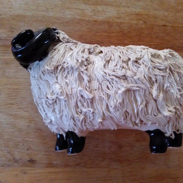 Vintage Signed Scotland Spaghetti Sheep Ram / Art / Sculpture / Farm Animals / Animal / Cute / Broken Horn / Beautiful Work / Porcelain