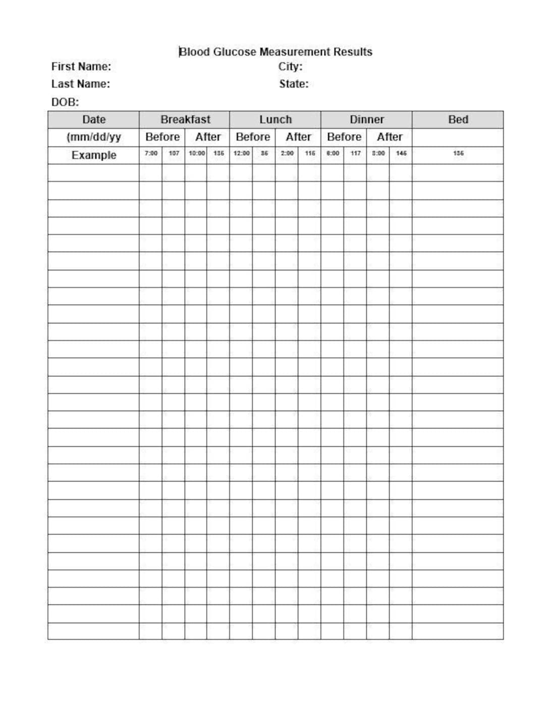 Blood Glucose Template / Record Template / Medical Template / Sugar Blood Glucose Template / Record Template / Medical Template / Sugar