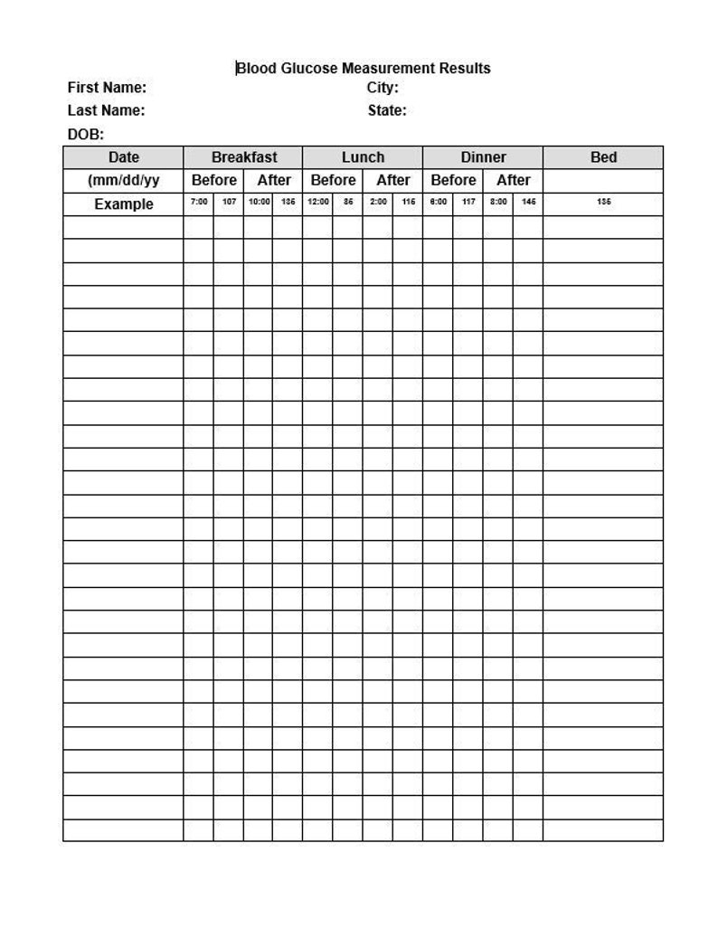 Blood Glucose Template / Record Template / Medical Template / Sugar ...