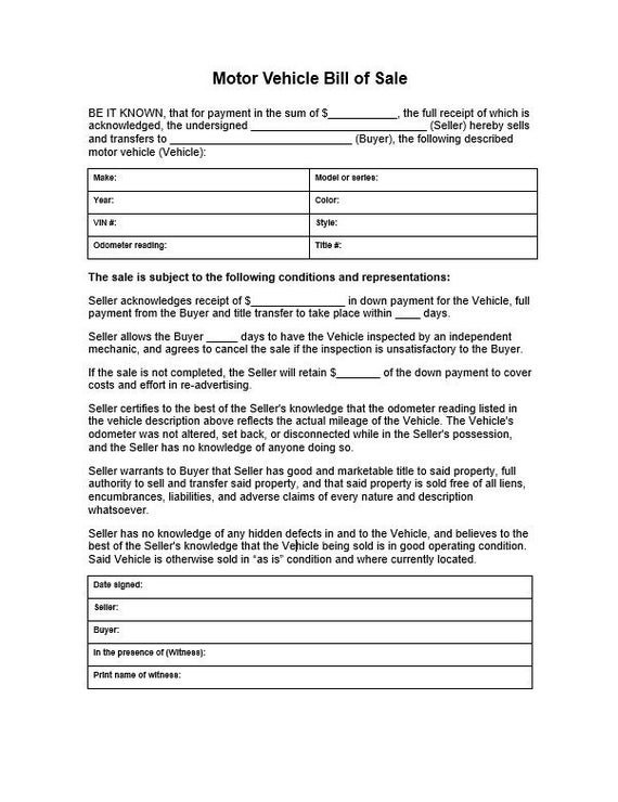 bill of sale motor vehicle digital print 8 5x11 doc etsy sweden
