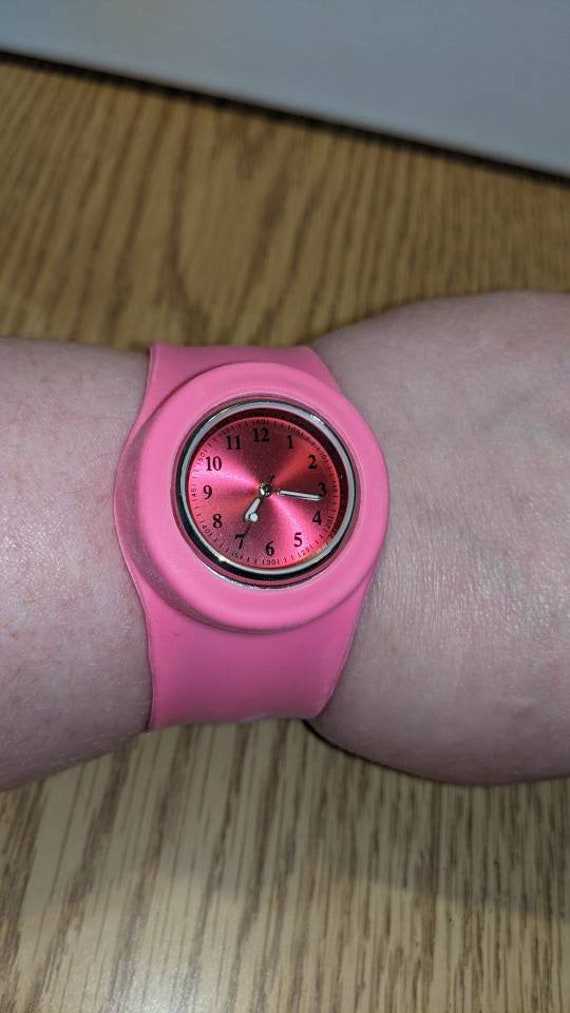 Slap Bracelet Watch / Pink Slap Bracelet / Pink W… - image 1