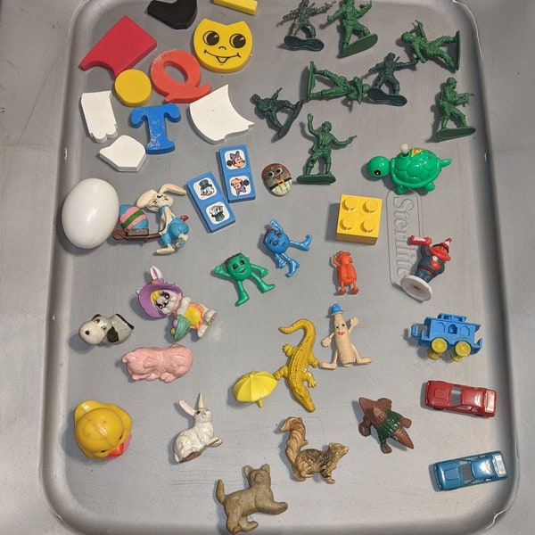 Lot of 40 / 80s Toys / Misc Toys / Random Toys / Destash / Misfit Toys / Misfits / Legos / Magnets / Disney Dominoes / Toy Soldiers / Cars