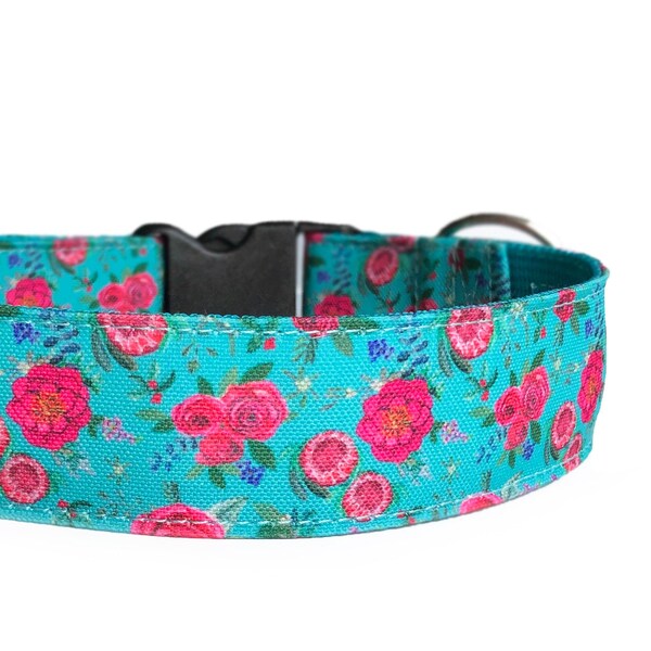 Floral dog collar, aqua floral dog collar, dog collar