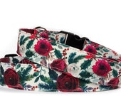 Winter floral dog collar, christmas dog collar, holiday dog collar, eco canvas dog collar, girl dog collar, holly dog collar