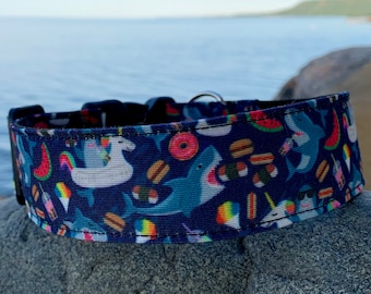 Summer Chummer Dog Collar - dog collar - summer dog collar -  shark dog collar - RECYCLED CANVAS collar