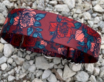 Merlot Floral Martingale dog collar - floral martingale - martingale dog collar