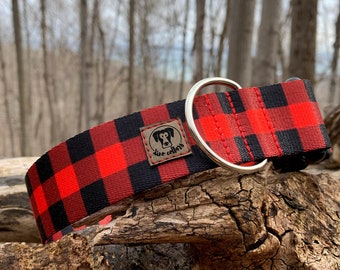 Red Buffalo Plaid Dog Collar - water resistant dog collar - dog collar - adventure dog collar