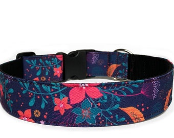 Midnight Floral Dog Collar, Floral dog collar, girl dog collar, dog collar for girls, flower dog collar
