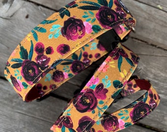 Mustard Plum Floral Dog Collar - dog collar - fall dog collar - autumn dog collar -Recycled Canvas collar