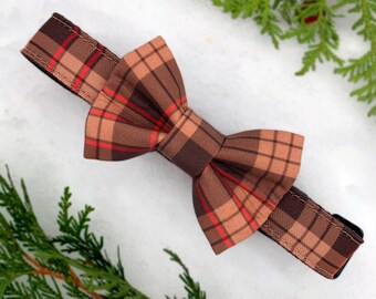 Chestnut Plaid Dog Collar - christmas dog collar - dog collar and bow - holiday dog collar