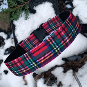 Holiday Plaid Dog Collar - Christmas Dog Collar-  red tartan dog collar - plaid dog collar - dog collar and bow