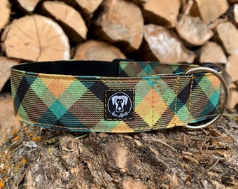 Summer picnic dog collar, plaid dog collar,  summer dog collar - Recycled Canvas Dog collar