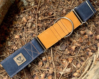 Waxed Canvas Martingale dog collar - martingale - martingale dog collar - navy & yellow martingale