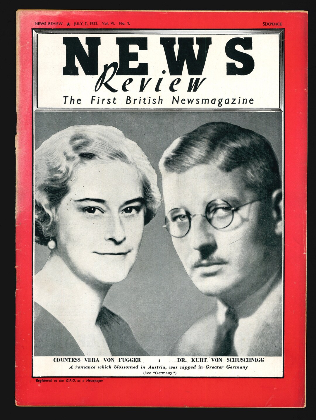 NEWS REVIEW JULY 7 1937 Vintage Magazine Countess Vera Von Fugger Dr ...