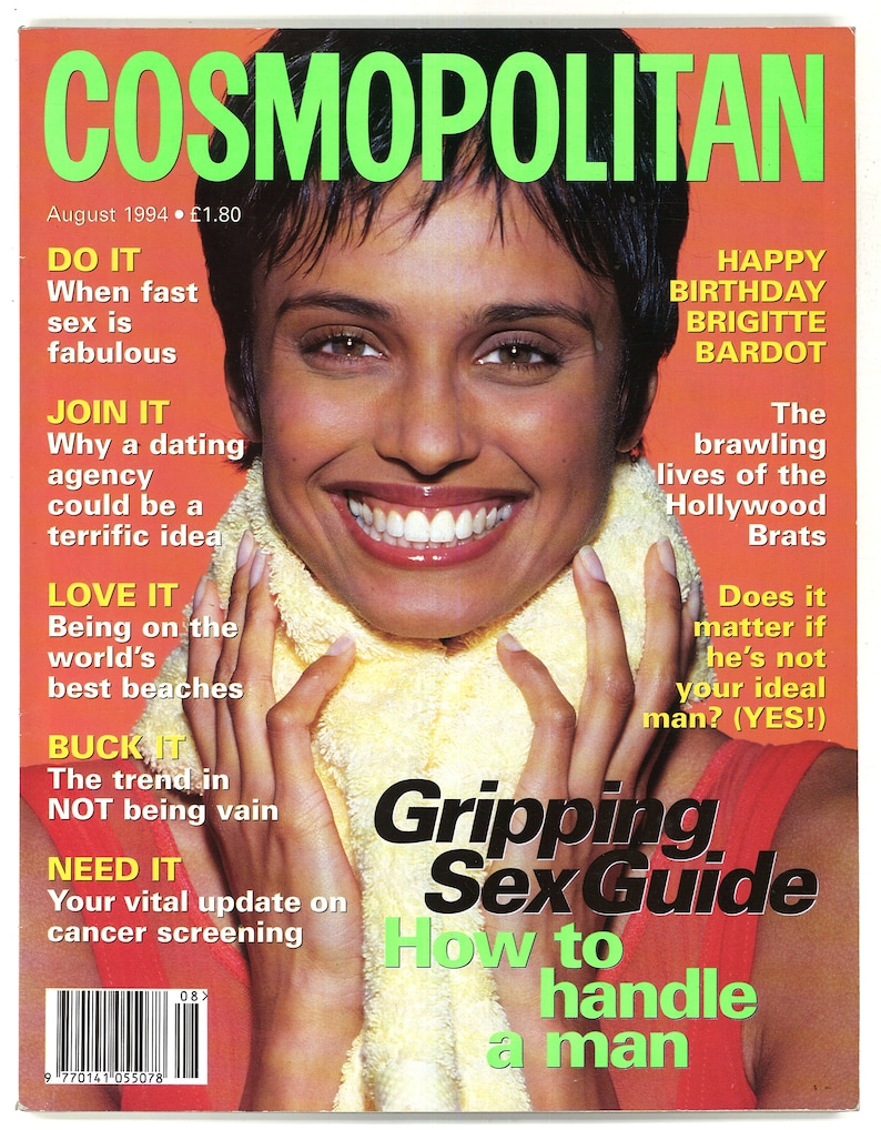 Cosmopolitan U K Aug 1994 British Original Vintage Fashion Magazine Gift Birthday Present Rohini Ross cover 30th image 1