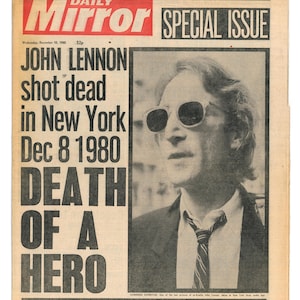 ジョン・レノンの死去 イギリスの新聞の見出し 1980年12月10日 x 4
