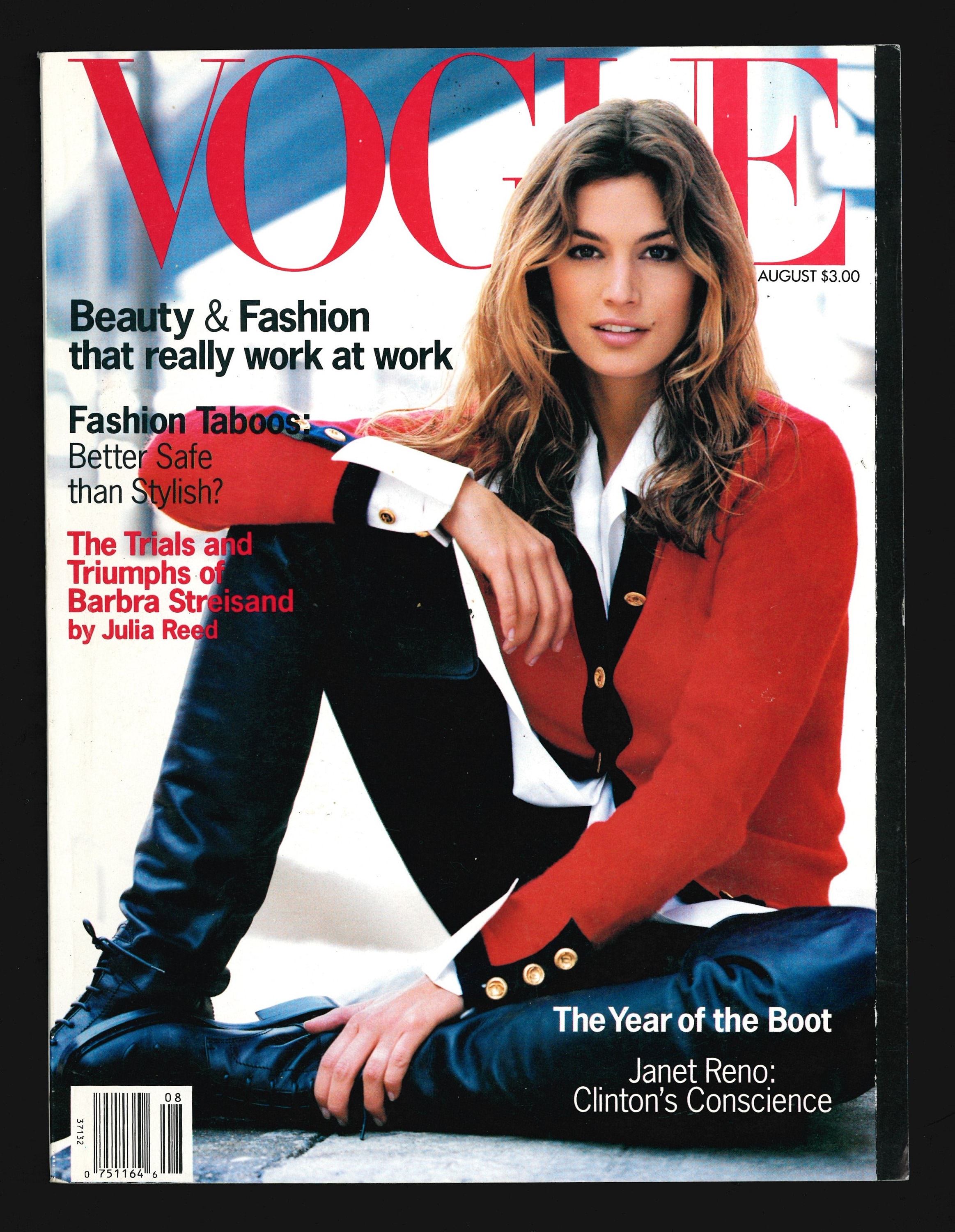 Vogue US Aug 1993 Original Vintage Magazine Cindy Crawford Cover