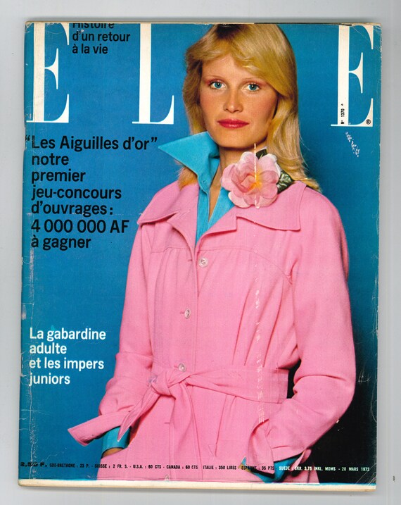 Elle 20 de marzo de 1972 Edición francesa Revista Vintage