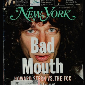 New York Magazine Nov 23 1992 Howard Stern Bad Mouth