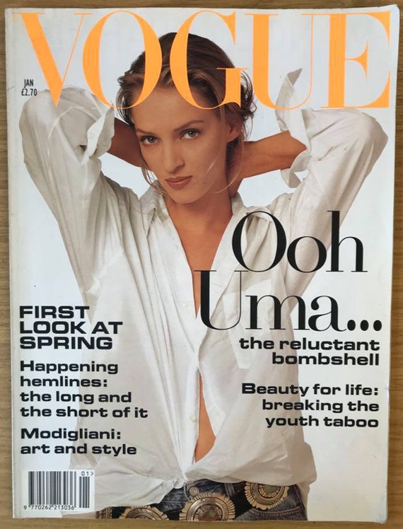VOGUE 英国版 1994年1月号 ヴィンテージ雑誌 Vogue UK Jan 1994 British Original Vintage Magazine Cover: Uma