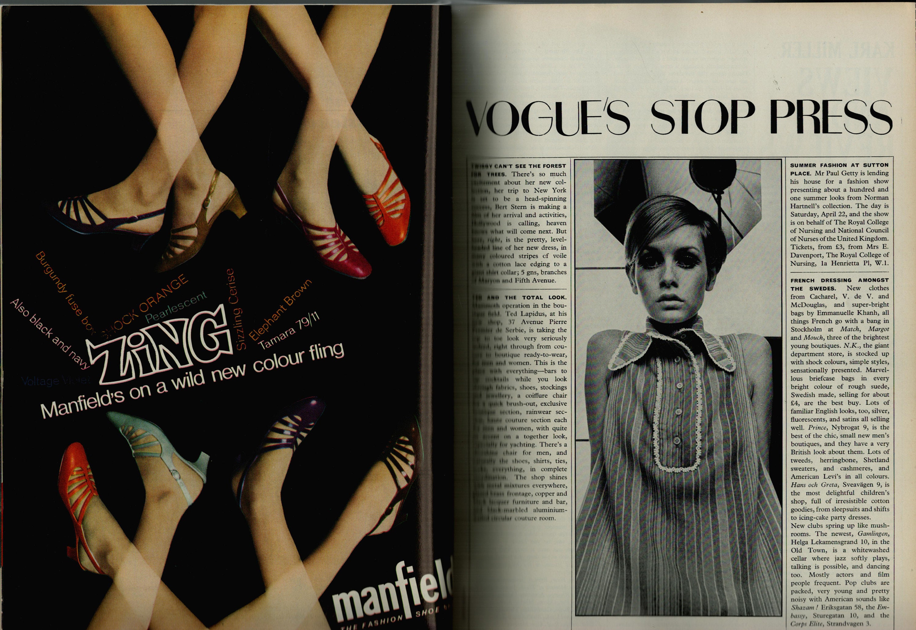 Vogue April 15 1967 Original Vintage Fashion Magazine Twiggy