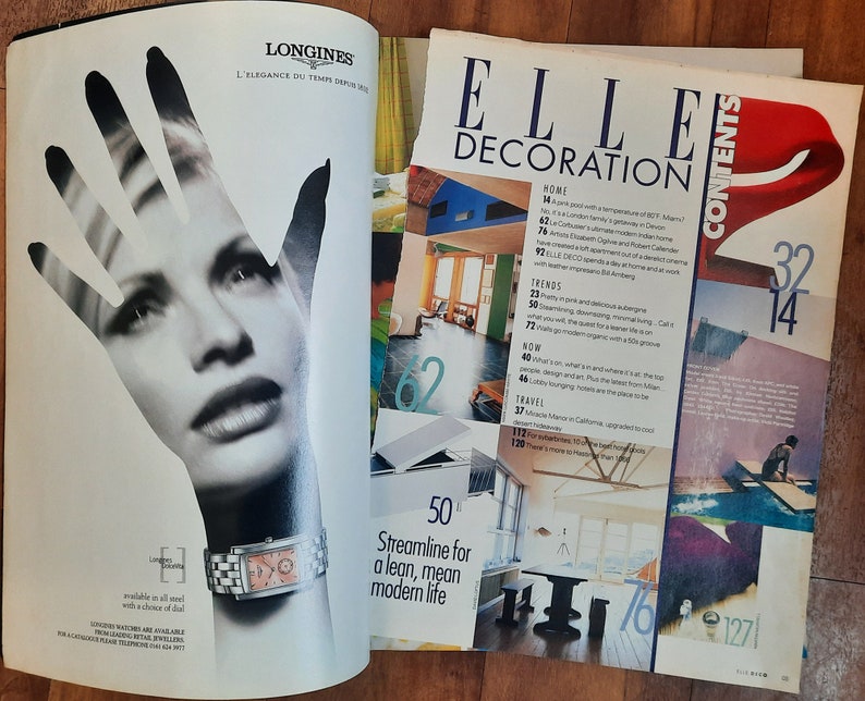 May include: A magazine cover for Elle Decoration featuring a photo of a modern home interior with a sleek, minimalist design. The cover text reads "Elle Decoration" and "Streamline for a lean, mean modern life".