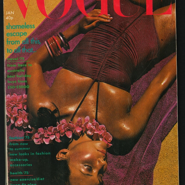 Vogue UK January 1975 Original Vintage Fashion Magazine Australia features Marie Helvin cover