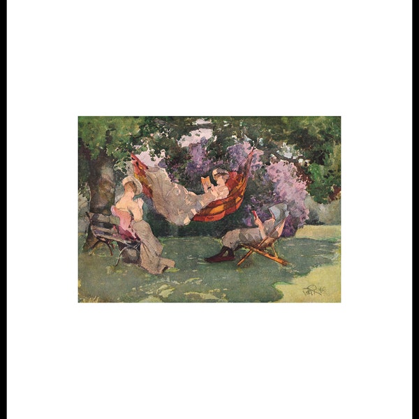 In the Garden by William Ranken Original Tear sheet Window Mounted Ready for Framing