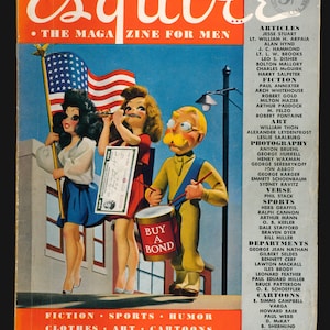 Esquire July 1944 Varga Girl Centrefold  Illustrated American Flag Jesse Stuart Alan Hynd Leo S Disher Bolton Mallory 80th
