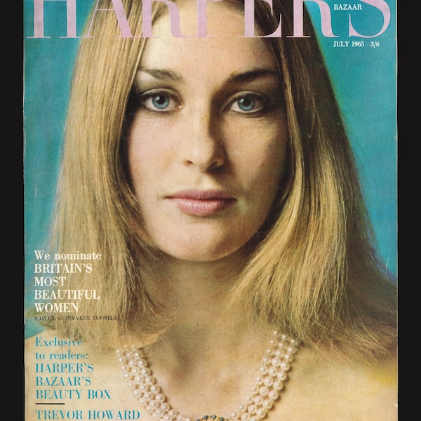 Harper's Bazaar UK July 1965 Original Vintage Fashion Magazine cover: Guinevere Tufnell