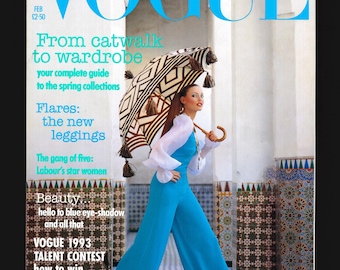 Foto de portada original de la revista de moda vintage Vogue UK de febrero de 1993, de Mario Testino