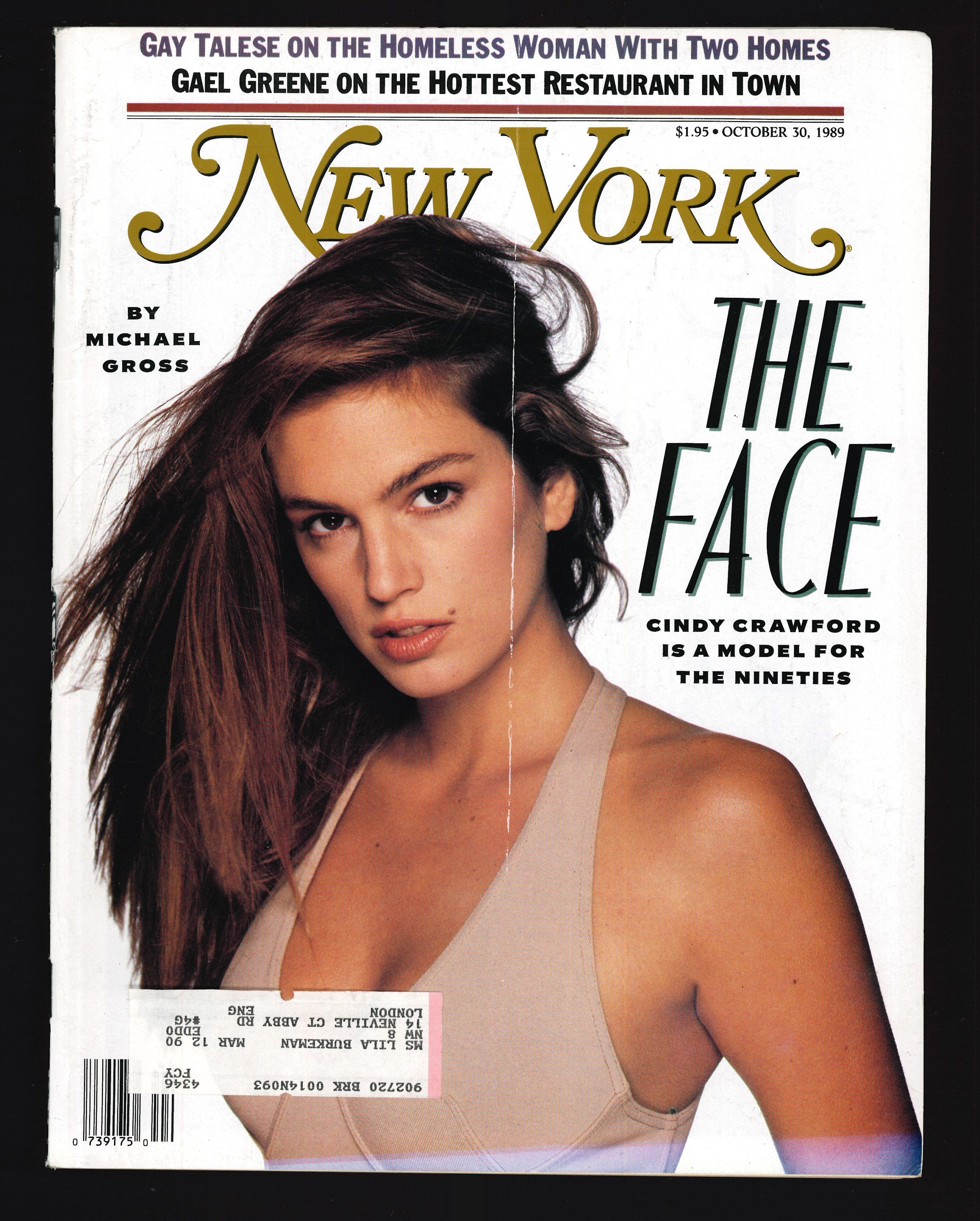 New York Full Magazine Oct 30, 1989 the Face, Cindy Crawford