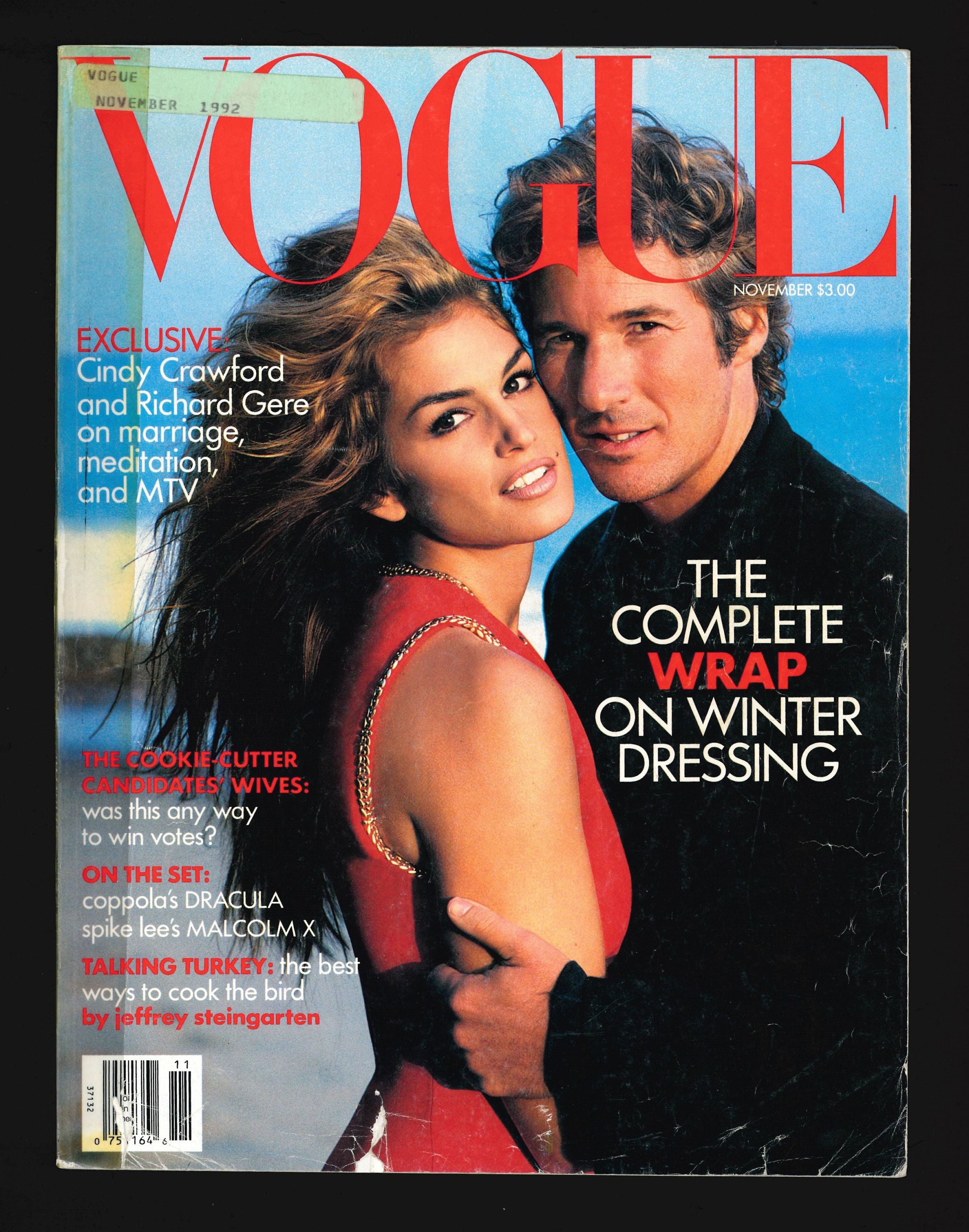 Vogue US Nov 1992 Original Vintage Magazine Richard Gere Cindy