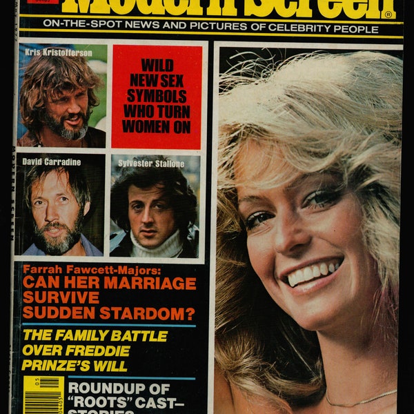 Modern Screen Magazine May 1977 Farrah Fawcett-Majors Sylvester Stallone Kris Kristofferson David Carradine