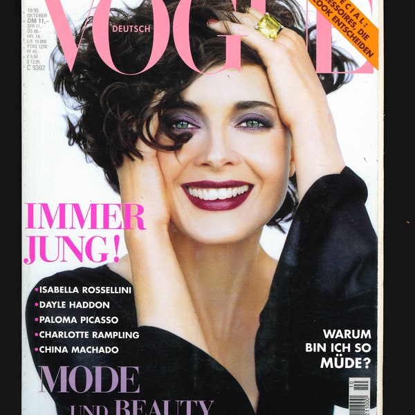 Vogue Deutsch Oct 1996 Vintage Fashion Magazine Isabella Rossellini Charlotte Rampling Paloma Picasso