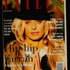 Tatler Feb 1995  Original Vintage  Fashion Magazine cover: Farrah Fawcett, Roger Moore