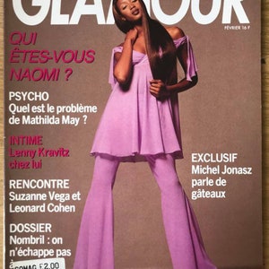 Glamour no 50 Francia Feb 1993 Francés Original Extranjero Vintage Revista de moda Regalo de cumpleaños Regalo Naomi Campbell portada