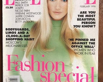 Elle UK Feb 1996 British Original Vintage Fashion Magazine Karen Mulder Vivienne Westwood