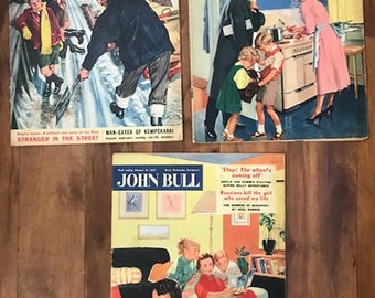 John Bull Magazine Bundle of 3 copies Jan 1957  UK Original British Rare Retro Vintage