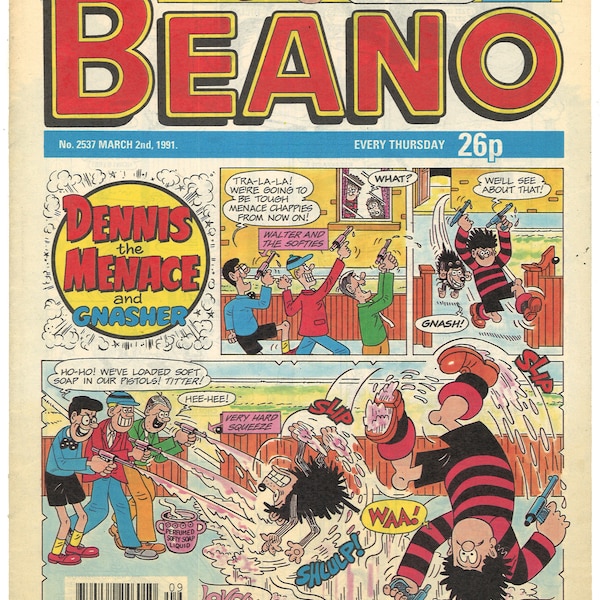 Beano no 2537 March 2 1991 UK Original British  Vintage Comics  Magazine  Birthday Gift Present Dennis the Menace & Gnasher