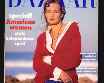 Harper's Bazaar US July 1989 Vintage Rare Retro Original Fashion Magazine Cindy Crawford David Hockney