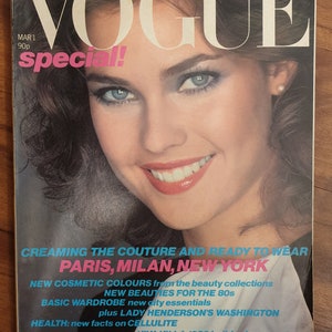 Vogue UK 1 maart 1980 Britse Originele Vintage Speciale Internationale Collecties Modetijdschrift Carol Alt cover model