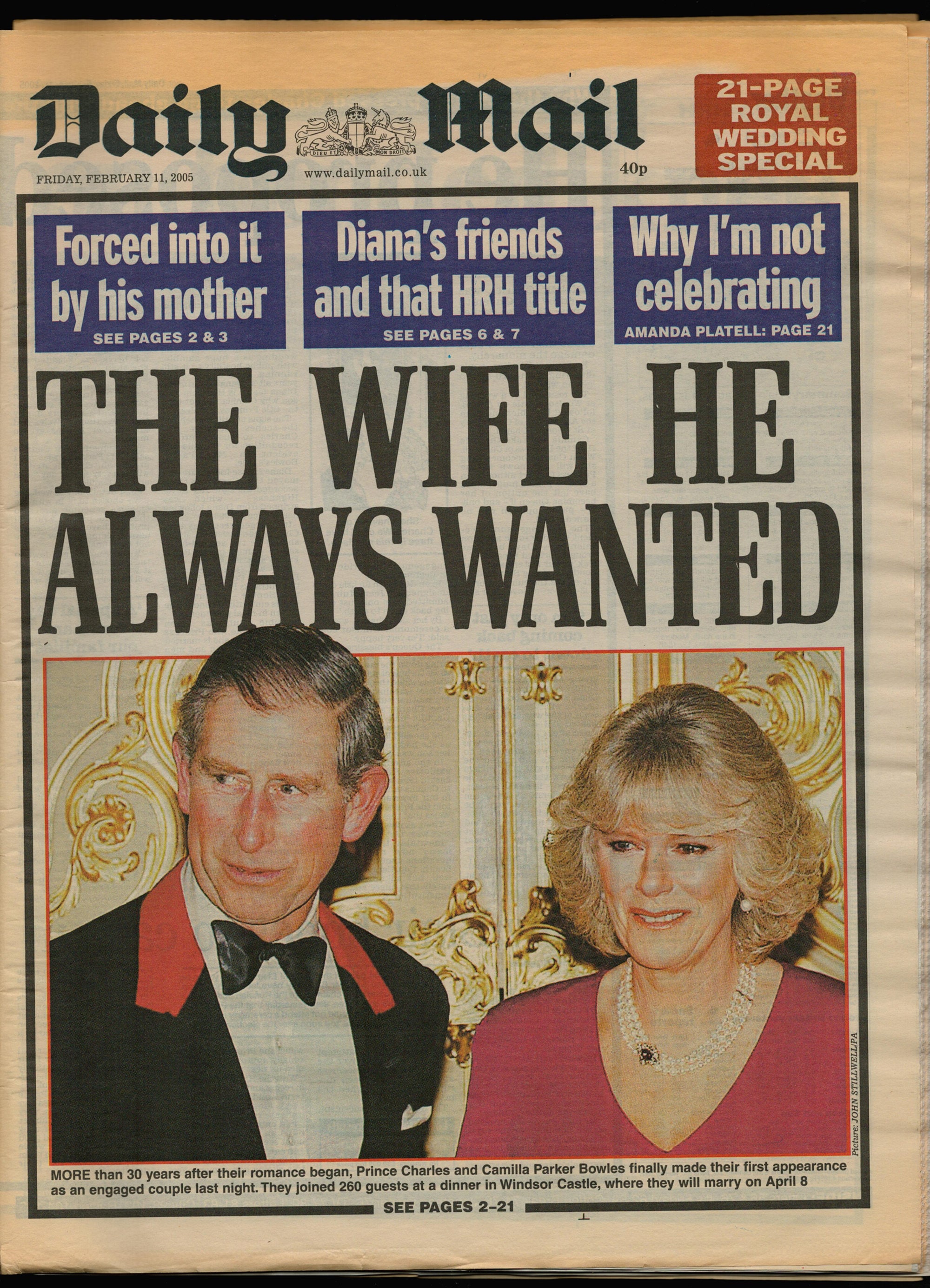 Daily Mail Feb 11 2005 Original Rare Newspaper Souvenir Prince