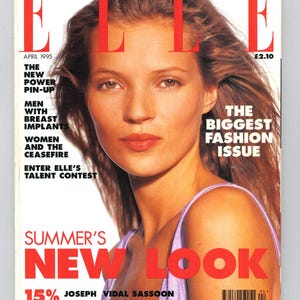 Elle UK avril 1995, couverture Kate Moss, cadeau d&#39;anniversaire original vintage pour magazine de mode