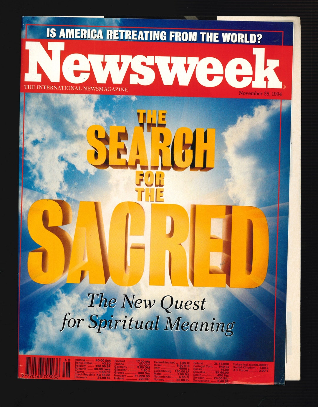 Newsweek Magazine November 28, 1994 the Search for the Sacred